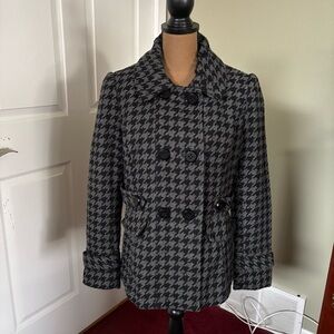 Pink Envelope Houndstooth Peacoat Jacket - Size Large - Black & Gray